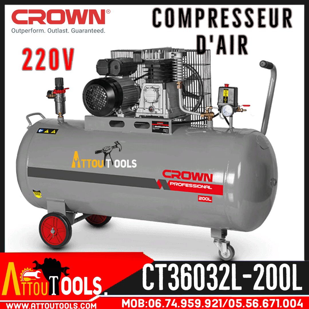 compresseur d'air 200l -ct36032l CROWN – Ventes D'outillages professionnels