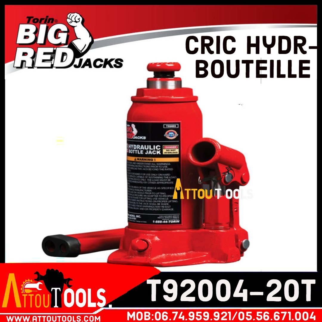 Cric-bouteille hydraulique robuste Big Red, acier, capacité de 20 tonnes, 7  po x 12 po T92003
